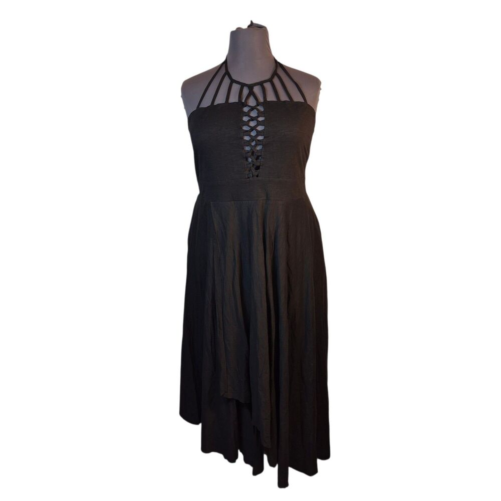 City Chic Women's Plus Plait Maxi Dress Size XL/22 Black 100% Cotton Gothic Boho